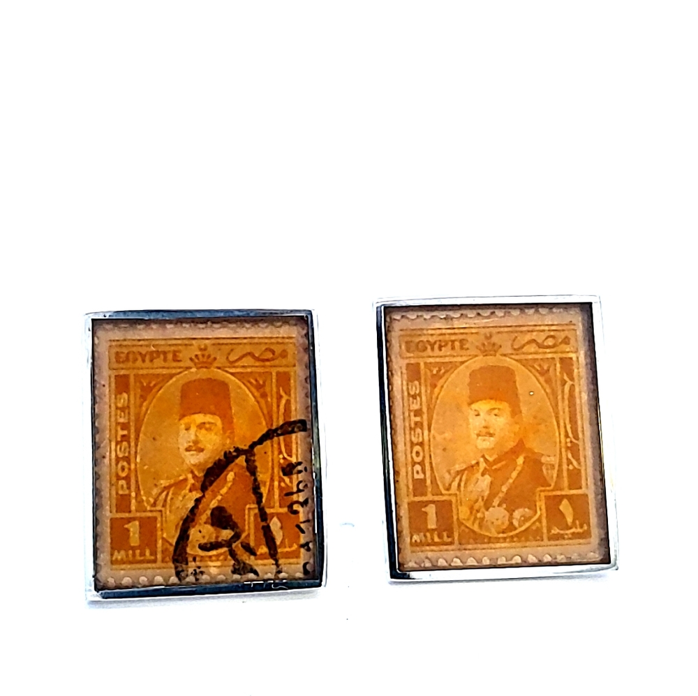 Vintage Egypt postal stamps silver cufflinks by alan k. Thau